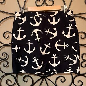 J Crew Navy and White Anchor Skirt. Ladies Size  8.